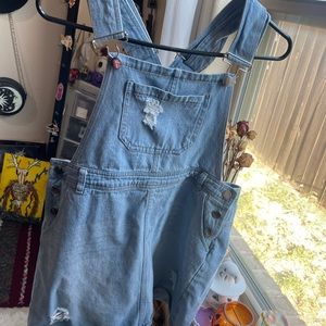 Distressed denim summer overall dress